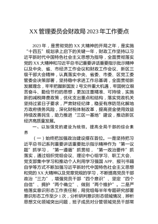 XX管理委员会财政局2023年工作要点