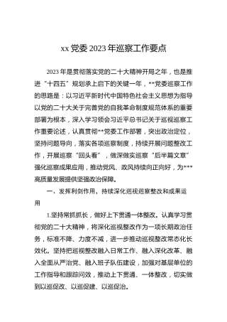 xx党委2023年巡察工作要点