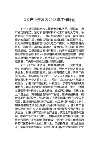 XX产业开发区2023年工作计划