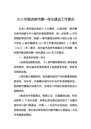 2023年推进都市圈一体化建设工作要点 (2)