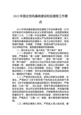 2023年国企党风廉政建设和反腐败工作要点