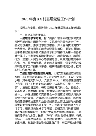 2023年度XX村基层党建工作计划（20230111）