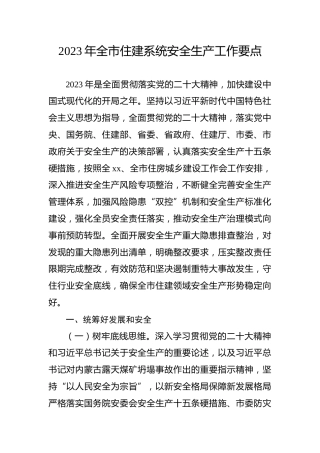 2023年全市住建系统安全生产工作要点
