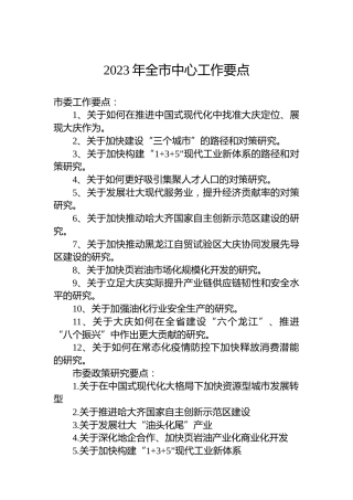 2023年全市中心工作要点