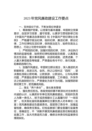 2023年党风廉政建设工作要点