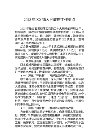 2023年XX镇人民政府工作要点