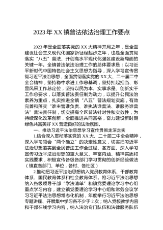 2023年XX镇普法依法治理工作要点