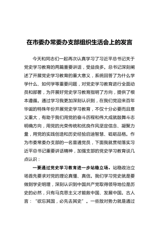 在党史学习教育组织生活会上的发言