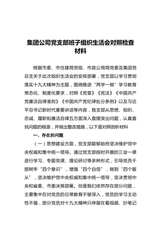 集团公司党支部班子组织生活会对照检查材料(1)
