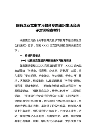 国有企业党史学习教育专题组织生活会班子对照检查材料