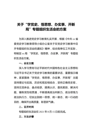 关于“学党史、悟思想、办实事、开新局”专题组织生活会的方案 (2)