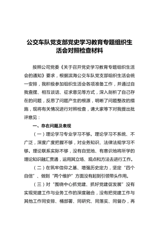 公交车队党支部党史学习教育专题组织生活会对照检查材料 (2)