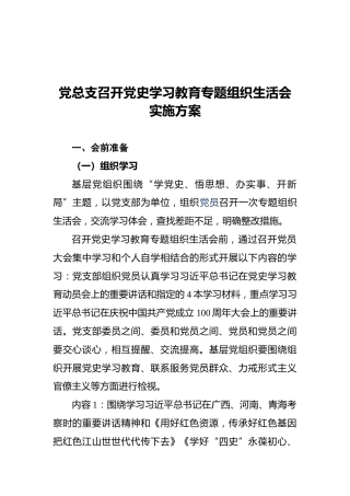 党总支召开党史学习教育专题组织生活会实施方案 (2)