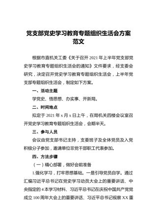 党支部党史学习教育专题组织生活会方案范文 (2)