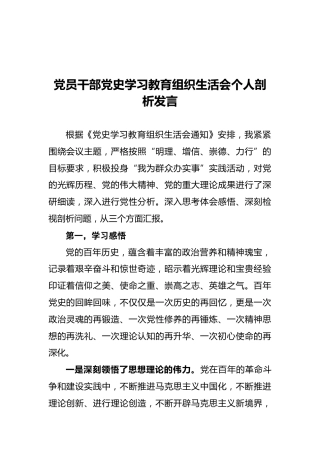 党员干部党史学习教育组织生活会个人剖析发言 (2)