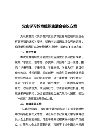 党史学习教育组织生活会_会议方案_