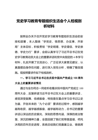 党史学习教育专题组织生活会个人检视剖析材料 (2)
