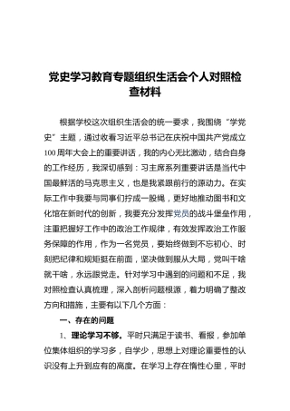 党史学习教育专题组织生活会个人对照检查材料 (2)