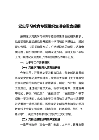 党史学习教育专题组织生活会发言提纲