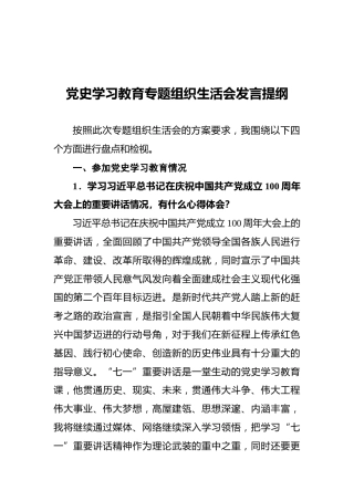 党史学习教育专题组织生活会发言提纲 (2)
