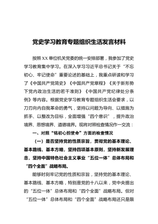 党史学习教育专题组织生活发言材料