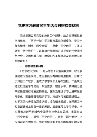 党史学习教育民主生活会对照检查材料 (2)
