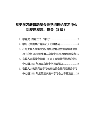 党史学习教育动员会暨党组理论学习中心组专题发言、体会（5篇）