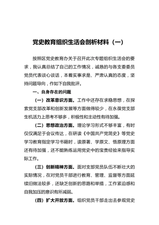 党史教育组织生活会剖析材料（一）