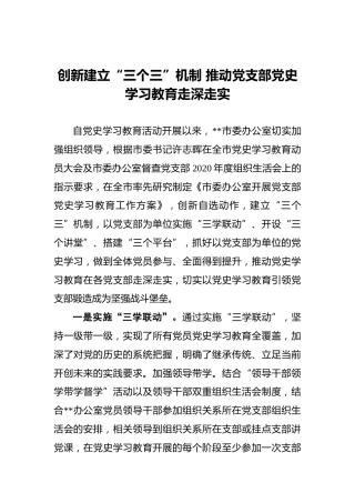 创新建立“三个三”机制推动党支部党史学习教育走深走实
