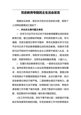 党史教育专题民主生活会发言 (2)