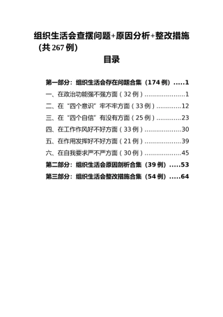 组织生活会查摆问题 原因分析 整改措施（共267例）