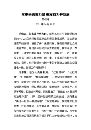 学史悟思凝力量奋发有为开新局