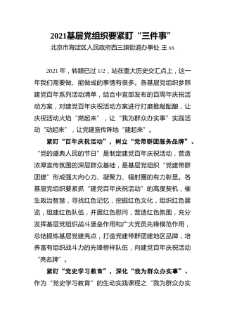 王xx：2021基层党组织要紧盯“三件事”