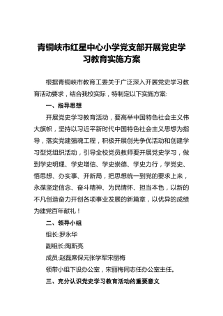 青铜峡市红星中心小学党支部开展党史学习教育实施方案