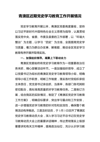 青澳区近期党史学习教育工作开展情况