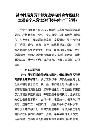 某审计局党员干部党史学习教育专题组织生活会个人党性分析材料(审计干部篇)