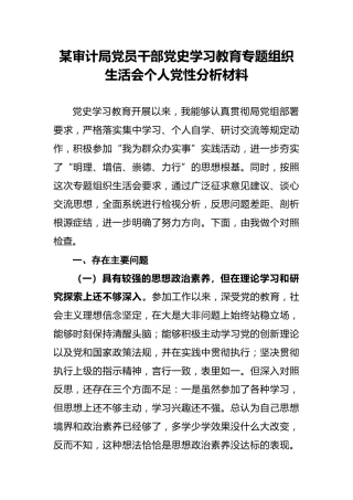 某审计局党员干部党史学习教育专题组织生活会个人党性分析材料 (1)