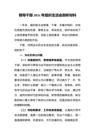 领导干部202x年组织生活会剖析材料