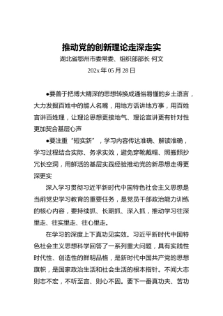 何文：推动党的创新理论走深走实