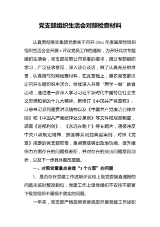 党支部组织生活会对照检查材料