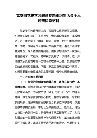 党支部党史学习教育专题组织生活会个人对照检查材料(1)