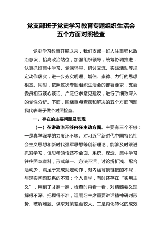 党支部班子党史学习教育专题组织生活会五个方面对照检查(1)