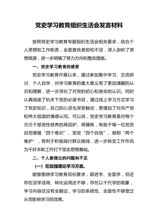 党史学习教育组织生活会发言材料 (2)