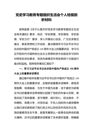 党史学习教育专题组织生活会个人检视剖析材料 (1)
