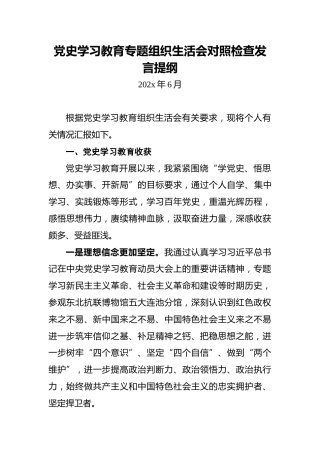 党史学习教育专题组织生活会对照检查发言提纲(1)