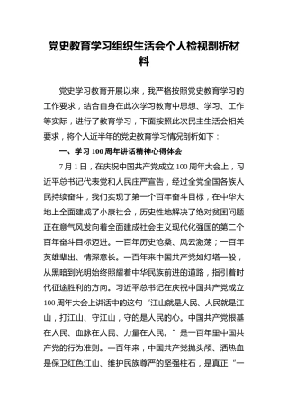 党史教育学习组织生活会个人检视剖析材料 (1)