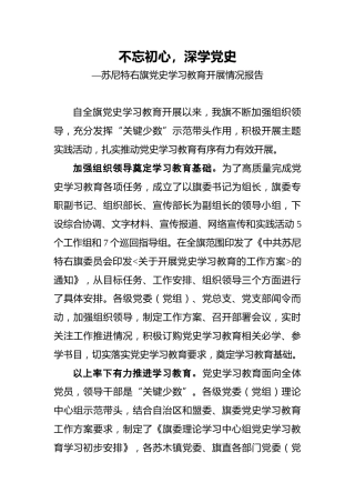 不忘初心，深学党史—苏尼特右旗党史学习教育开展情况报告