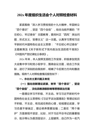 202x年度组织生活会个人对照检查材料2
