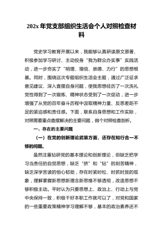 202x年党支部组织生活会个人对照检查材料