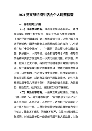 202x党支部组织生活会个人对照检查
